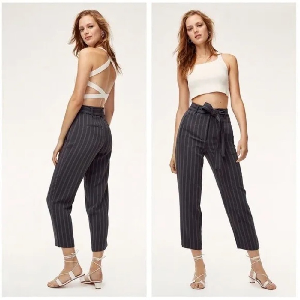 Aritzia Wilfred Navy Blue Striped Tie Front Pants in Kinetic Oak Size 6 Trouser